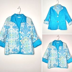 Patty Kim NY Reversible Quilted Blazer Jacket Mixed Print Paisley Polka Dot